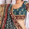 Beige and Green Color Saree on Shimmer Georgette