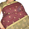 Dark Maroon and Khaki Color Saree on Pure Silk