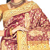 Maroon and Golden Orange Color Saree on Brocade Silk